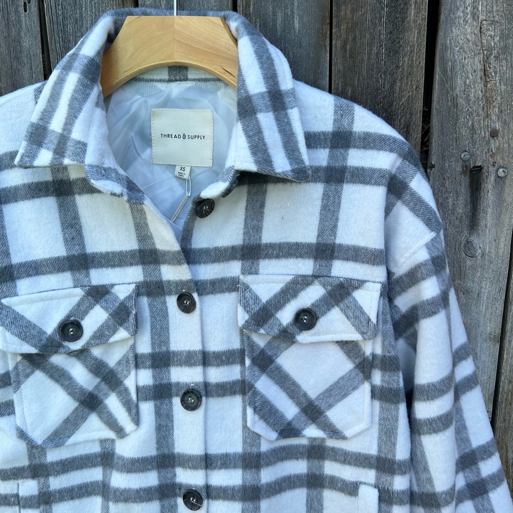 NWT Thread & Supply Plaid Shirt Jacket Grey White XS - Picture 5 of 16